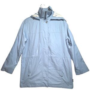 London Fog Light Blue Rain Coat Jacket Zip Up Pockets Hood Women's Size M